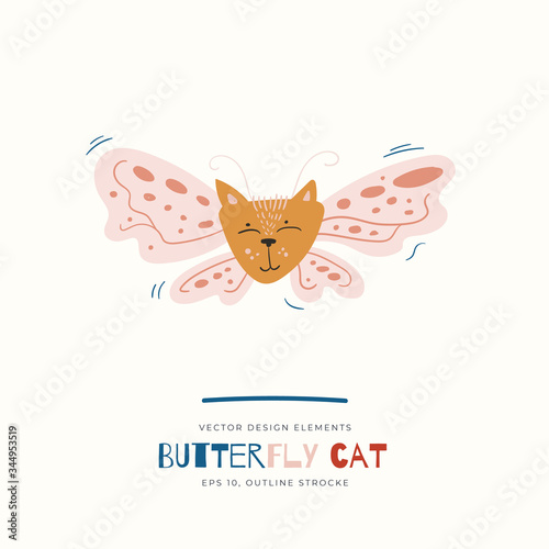 Cat isolated on background. Cartoon animal character. Vector illustration for poster design, kids print, greeting card, social media post. For apparel, cards, textile.