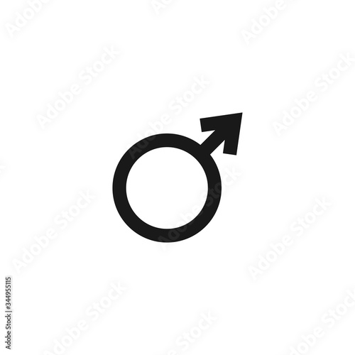 Symbol of man, the astronomical symbol of Mars, and the alchemical symbol of iron. Used to indicate male gender or male gender. Shield and spear of Mars.Vector stock black icon isolated on a white.