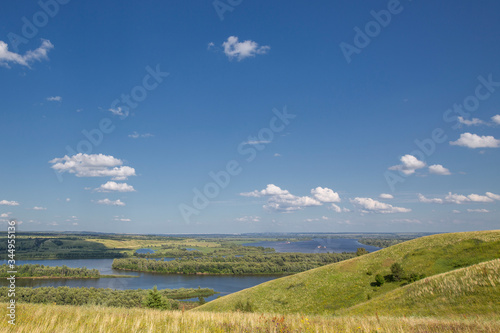 beautiful view of the hills in the Vyatka river valley on a sunny day