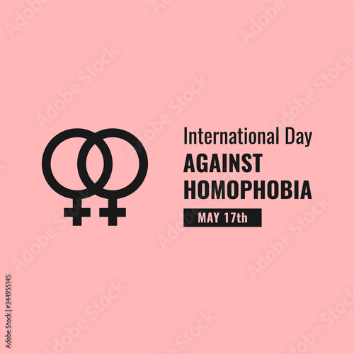 Two linked "female" signs as a symbol of lesbianism. Concept of the celebration of the International day against homophobia, may 17. Vector stock flat illustration. Postcard or social media post.