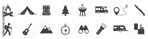 Camping and Hiking Icon Set. vector illustration isolated on white background. 