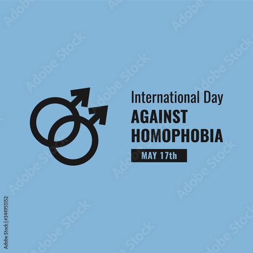 Two linked "male" signs as a symbol of male homosexuality. Concept of the celebration of the International day against homophobia, may 17. Vector stock flat illustration. Postcard or social media post
