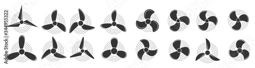 Propeller icon, Aircraft propeller icons, symbols fan rotating  isolated on a white background. Vector illustration.