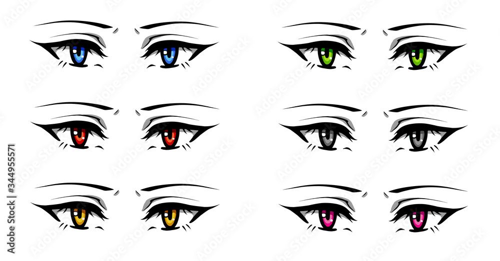 Set of Female Eyes of Different Colors in the Style of Manga. Stock Vector  - Illustration of design, cartoon: 273805147