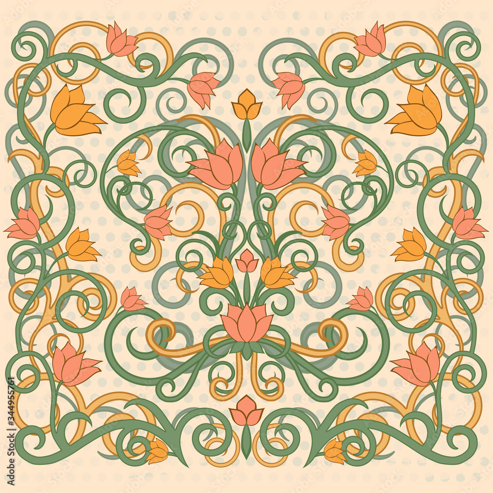 Floral wallpaper in art nouveau style, vector illustration Stock Vector