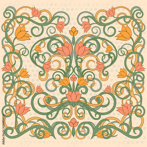 Floral wallpaper in art nouveau style, vector illustration
