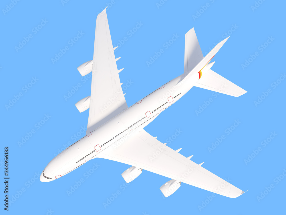 Airplane on blue background. travel concept. 3d rendering