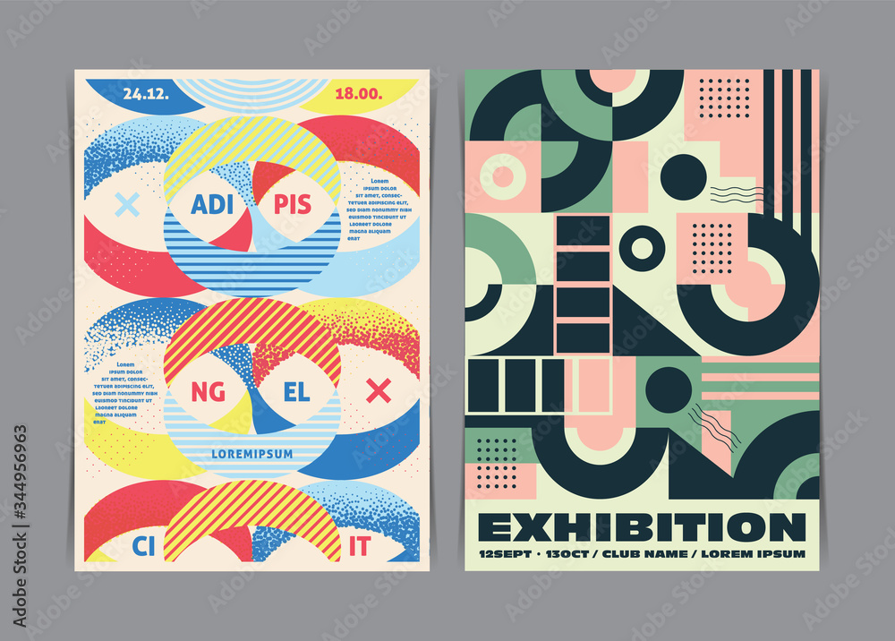 Two Colorful Geometric Event Flyers template. Vector illustration.