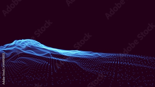 Abstract digital landscape with flowing particles. Cyber or technology background.Vector illustration.