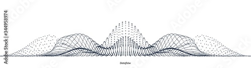 Vector abstract composition made of particles and wireframe. Concept design of digital landscape, data array, signal