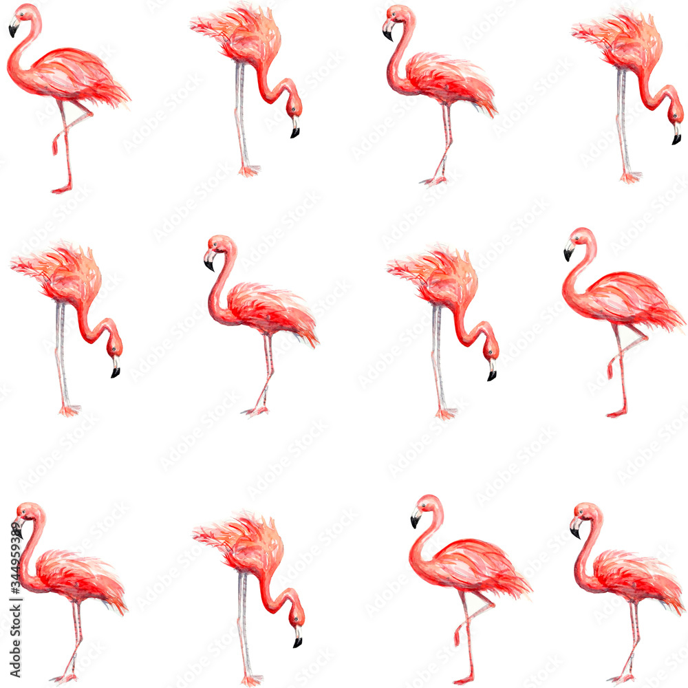 Fototapeta premium Aquarelle painting of flamingo sketch art pattern illustration