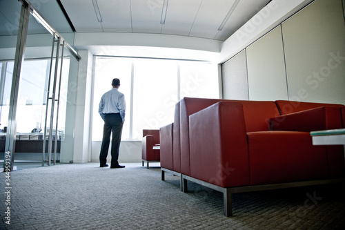 Rear view of businessman standing in office