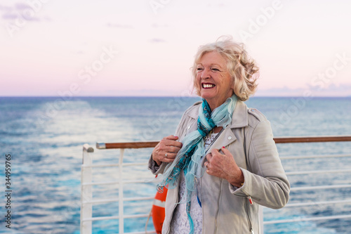 senior woman on a cruise ship