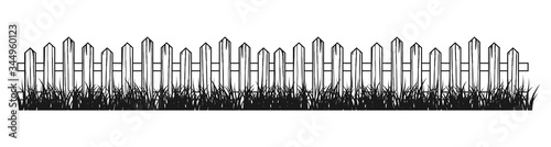 wooden fence with grass vector illustration  vintage fence isolated on white background