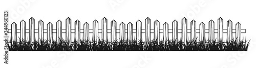 wooden fence with grass vector illustration, vintage fence isolated on white background