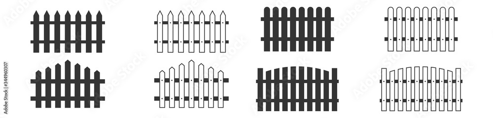 Fence icons set. wooden fence vector illustration, isolated on white background