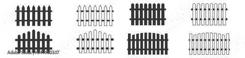 Fence icons set. wooden fence vector illustration, isolated on white background