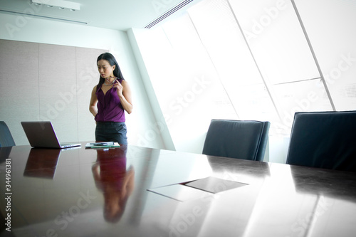 Mature businesswoman looking at laptop in office