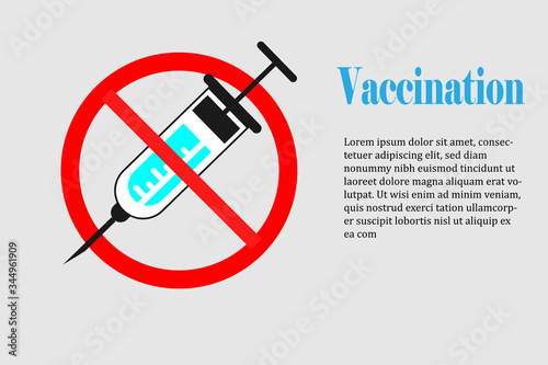Anti-vaccination protest. People rejecting preventive medicine. Vaccine refusal. Rejecting preventive coronavirus covid-19. Man makes stop hand sign. Vector illustration flat design. Syringe in hand.