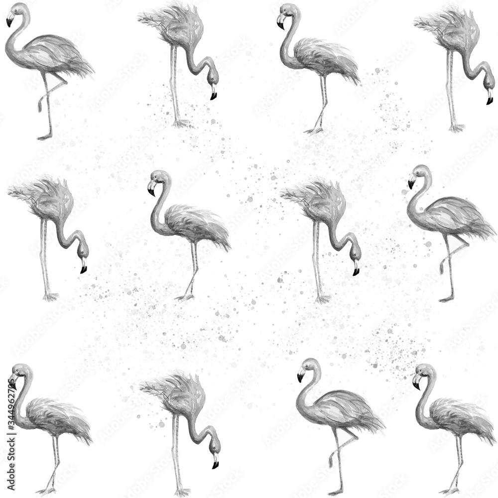 Obraz premium Aquarelle painting of flamingo sketch art pattern illustration