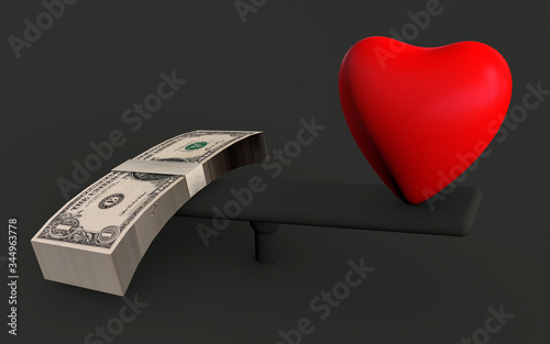 Competiton between love and money 3d render photo