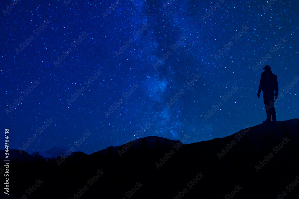 StarGazing At Night Silhouette In Mountains In Summertime