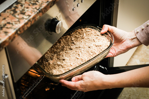 Put crumble in the oven