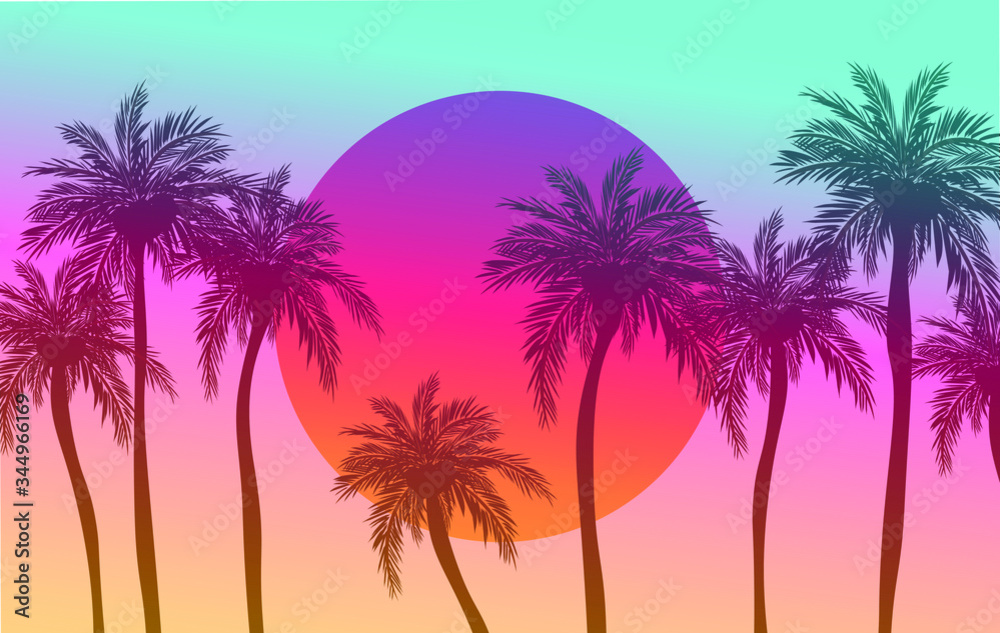 Tropical Background Palm Tree Sun Light Summer or Holiday Travel Design Toned Pastel Effect
