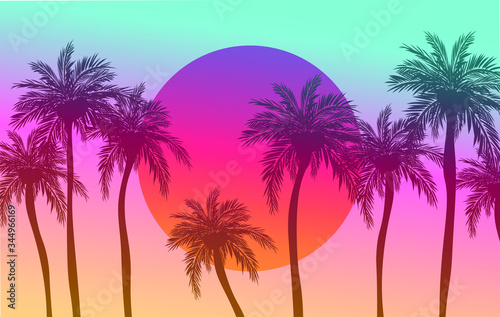 Tropical Background Palm Tree Sun Light Summer or Holiday Travel Design Toned Pastel Effect © elbanco