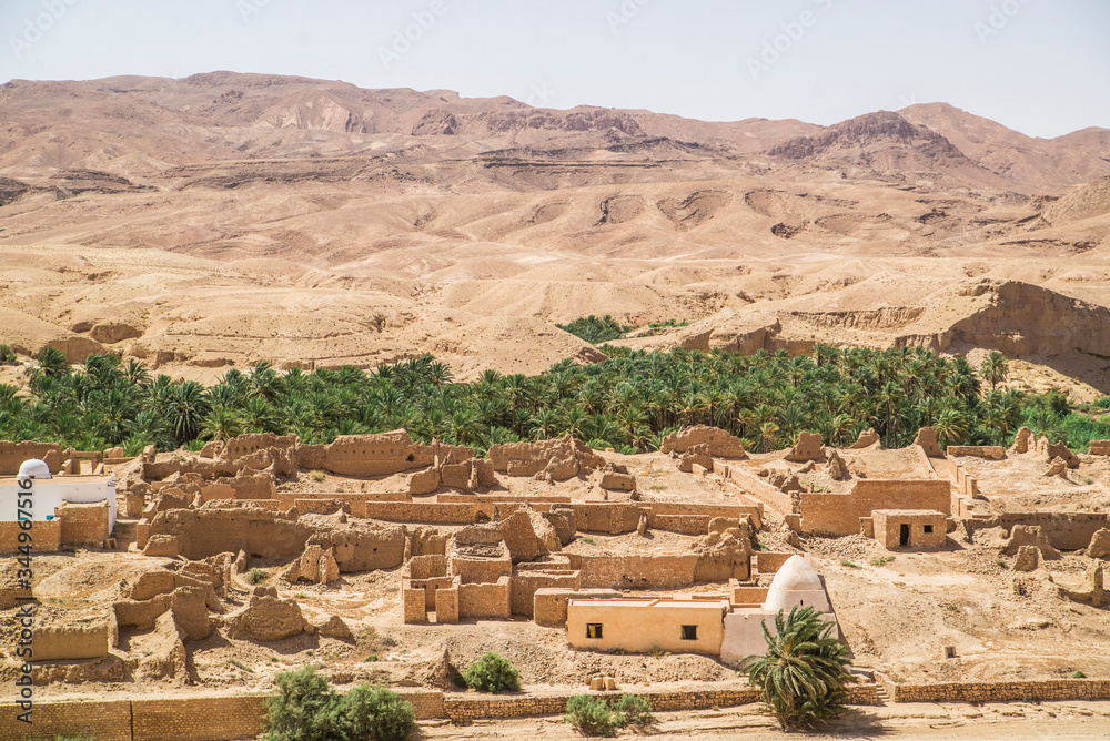 panoramic view of ancient city in desert of tunisia