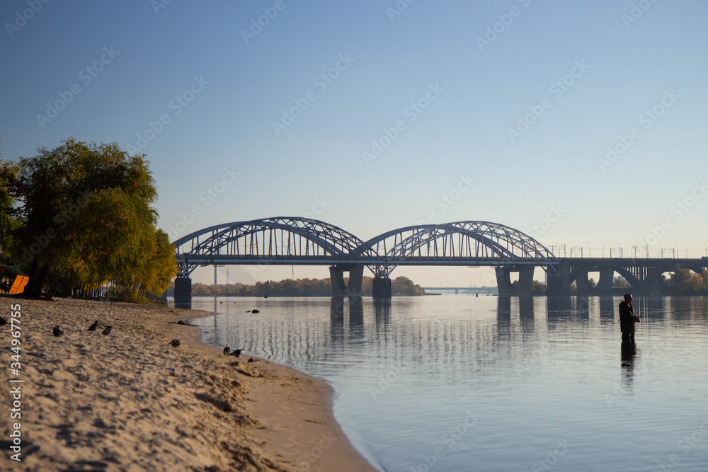 view towards the right bank of Dnieper river From Dniprovska Embankment, Kyiv
