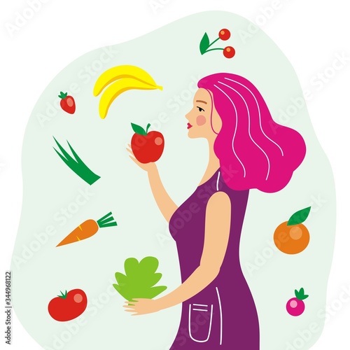 Girl on a diet with fruits