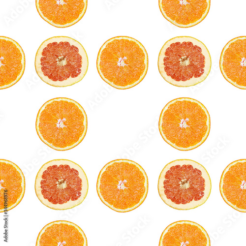 Seamless pattern of isolated slices of grapefruit and orange. Stock illustartion for web and print, wallpaper, background, design and packaging, wrapping and scrapbooking paper