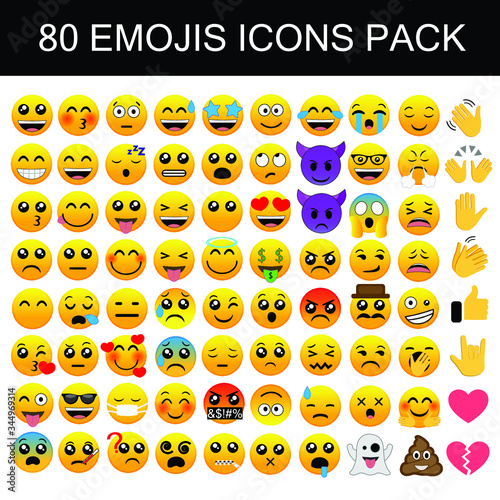 80 Emojis Pack Icons Pixel Perfect Set