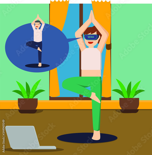 Woman learning yoga from online Yoga course