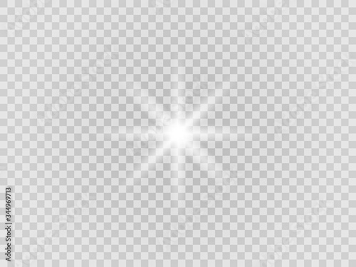 Vector png glowing light effect. Shine, glare, flare, flash illustration. White star on transparent  photo
