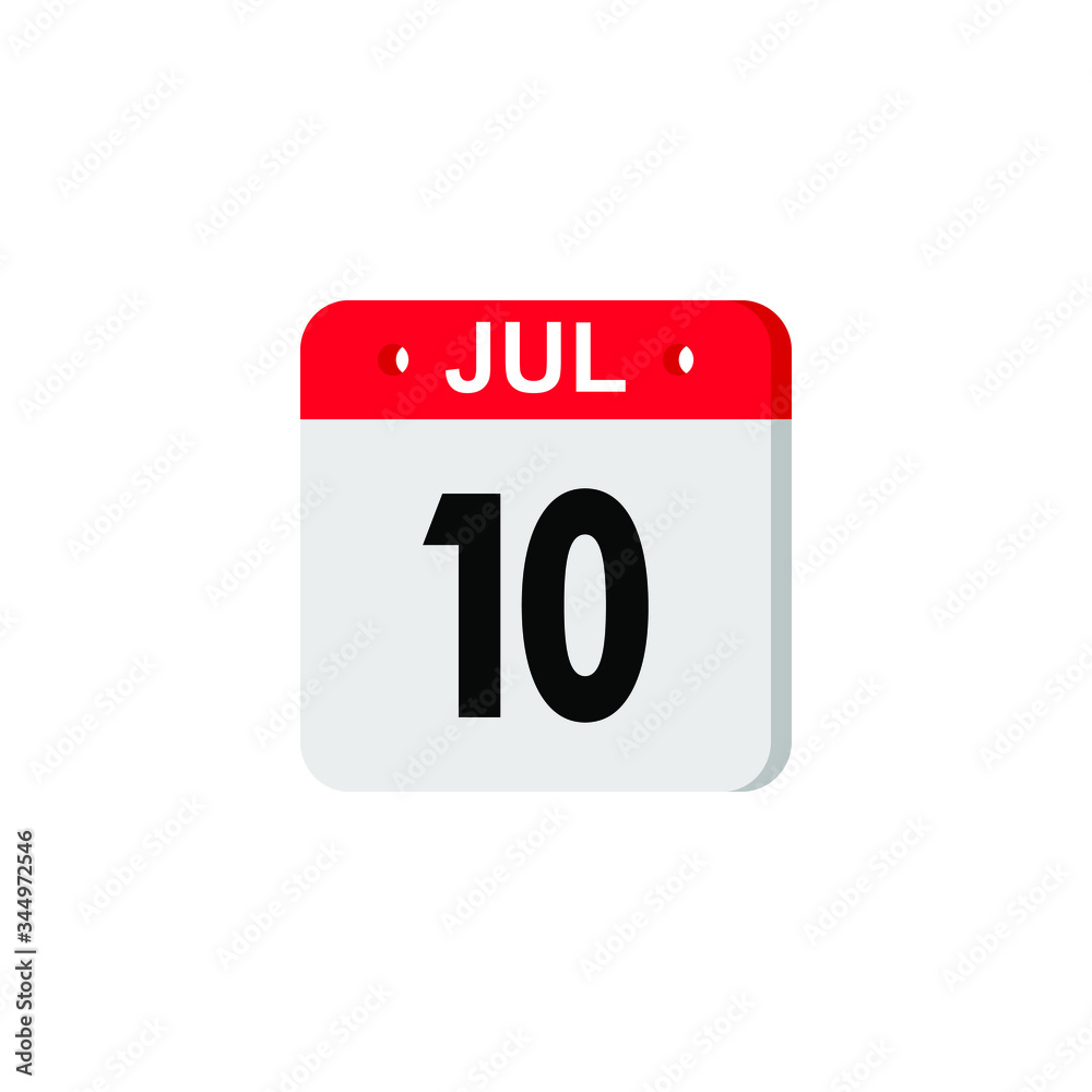 Icon calendar day 10 July, summer days of the year on a white background. Vector illustration. EPS 10. Icon calendar day 10 July, summer days of the year on a white background. Vector illustration. EPS 10.