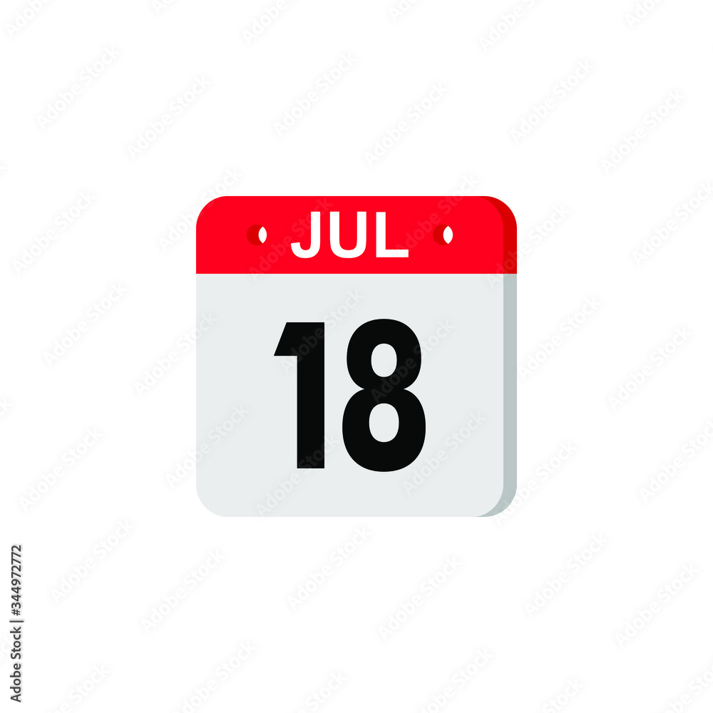 Icon calendar day 18 July, summer days of the year on a white background. Vector illustration. EPS 10. Icon calendar day 18 July, summer days of the year on a white background. Vector illustration. EPS 10.