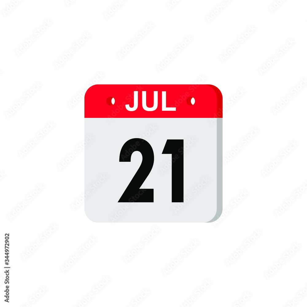 Icon calendar day 21 July, summer days of the year on a white background. Vector illustration. EPS 10. Icon calendar day 21 July, summer days of the year on a white background. Vector illustration. EPS 10.