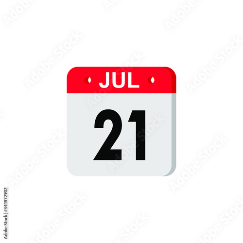 Icon calendar day 21 July, summer days of the year on a white background. Vector illustration. EPS 10.