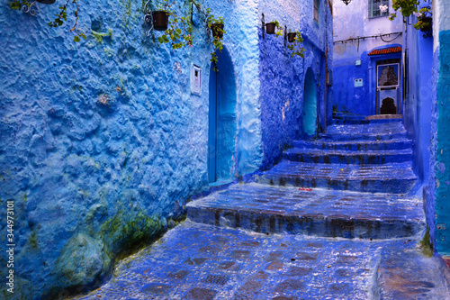 Traditional moroccan architectural details and narrow streets in Chefchaouen, Morocco, Africa © SGPICS