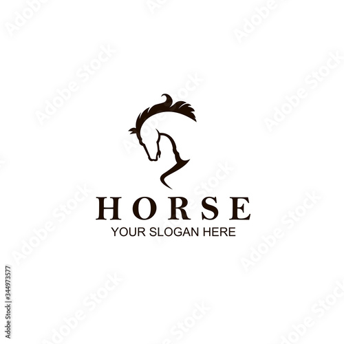 monochrome icon of horse head isolated on white background