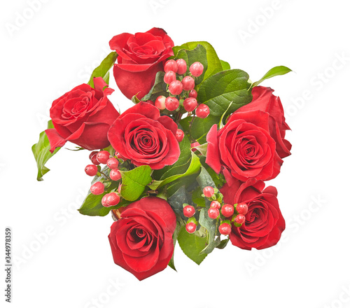 Fototapeta Naklejka Na Ścianę i Meble -  Bouquet of red roses on Valentine's day holiday. Top view