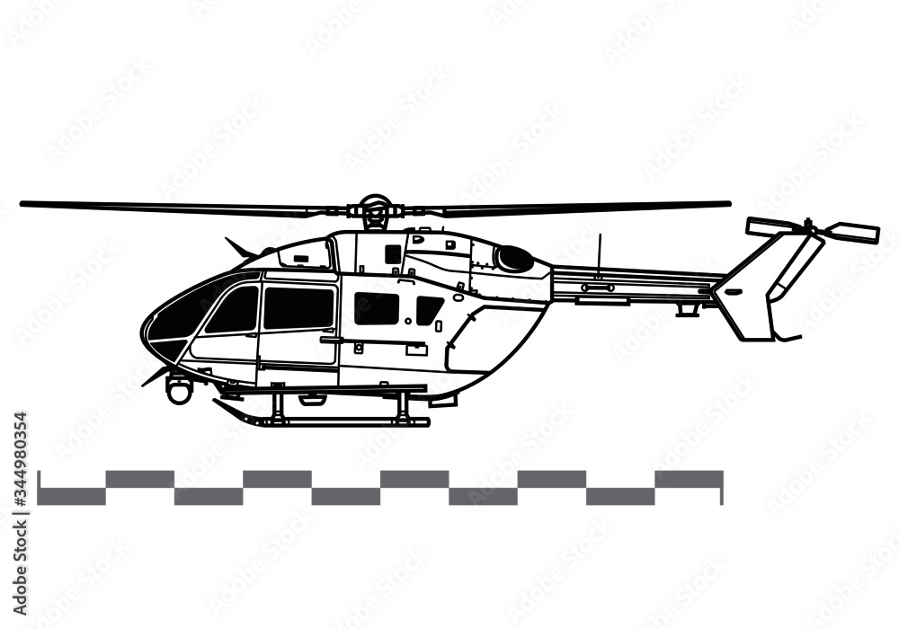 Eurocopter UH-72 Lakota. Vector drawing of light utility helicopter. Side view. Image for illustration and infographics. Eurocopter UH-72 Lakota. Vector drawing of light utility helicopter. Side view. Image for illustration and infographics.