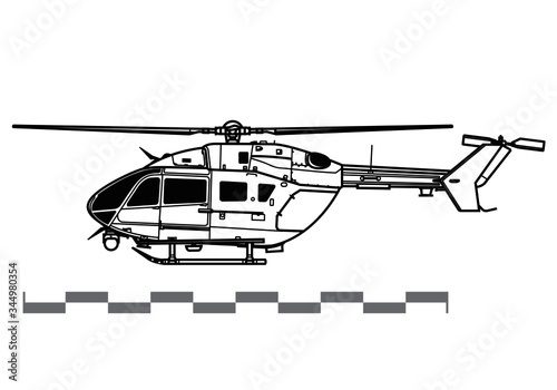 Eurocopter UH-72 Lakota. Vector drawing of light utility helicopter. Side view. Image for illustration and infographics. photo