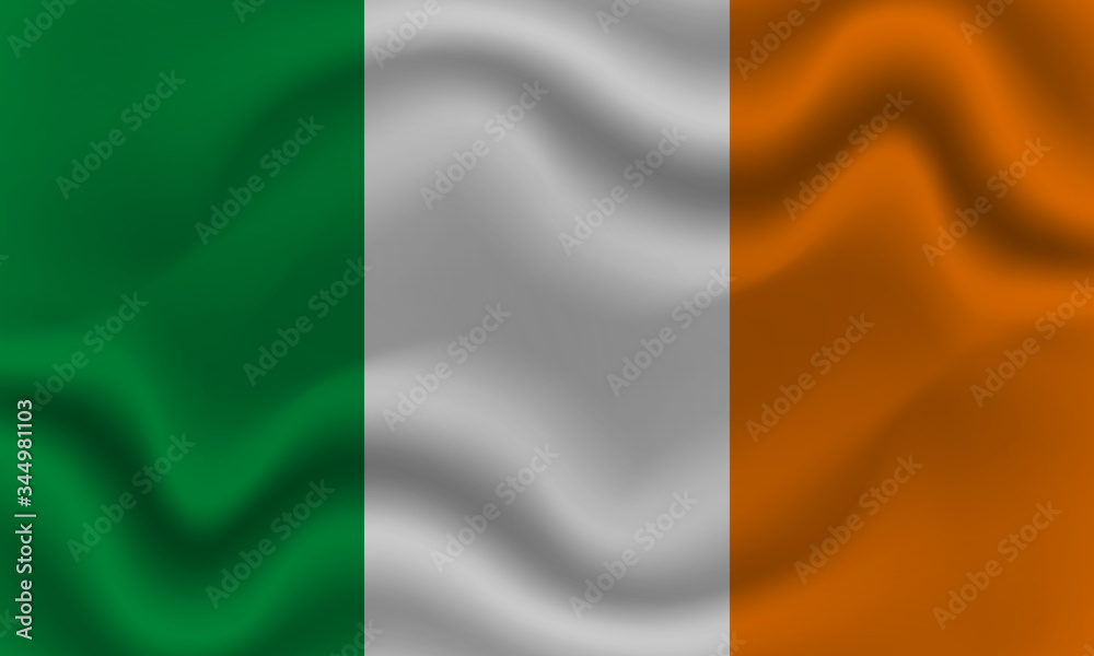 national flag of Ireland on wavy cotton fabric. Realistic vector illustration.