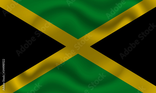 national flag of Jamaica on wavy cotton fabric. Realistic vector illustration.