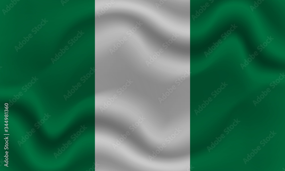 national flag of Nigeria on wavy cotton fabric. Realistic vector illustration.