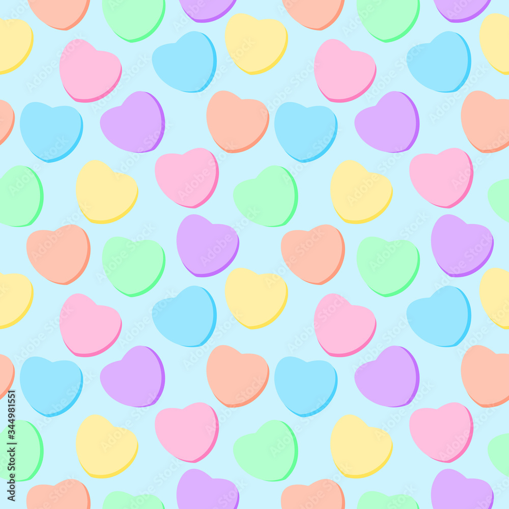 Candy Hearts Seamless Pattern - Pastel rainbow conversation heart candy design for Valentine's Day	