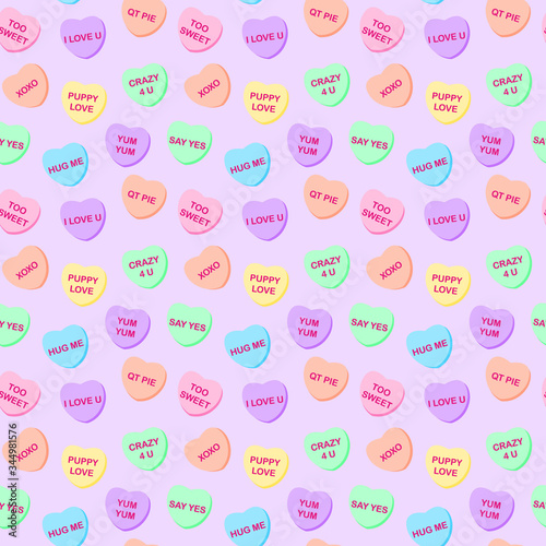 Candy Hearts Seamless Pattern - Pastel rainbow conversation heart candy design for Valentine's Day	
